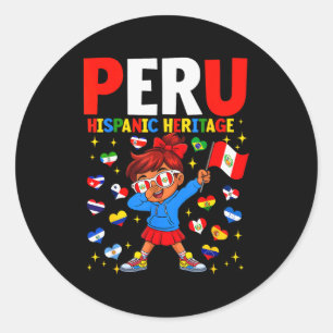 Sticker Rond Mois du patrimoine hispanique Pérou Drapeau Fille