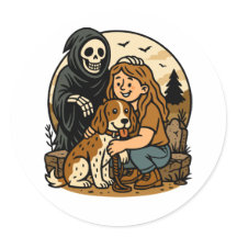 Moissonneur sinistre avec une fille et un chien sq