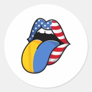 Sticker Rond Moitié Américain Moitié Ukrainien Drapeau États-Un