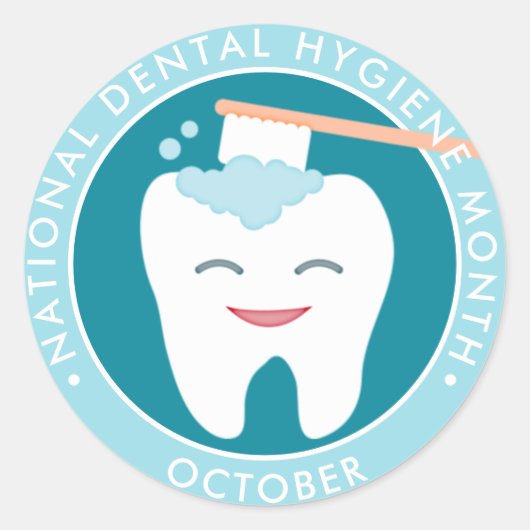 Sticker Rond Molar Toothbrush National Dental Hygiene Mois (Devant)