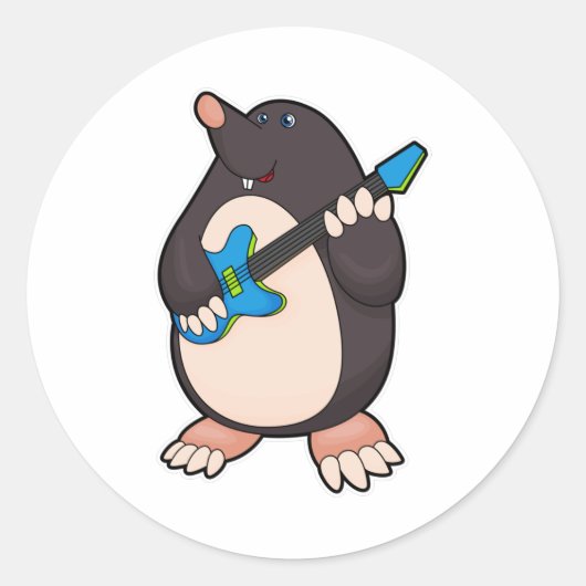 Sticker Rond Mole à la musique avec guitare (Devant)