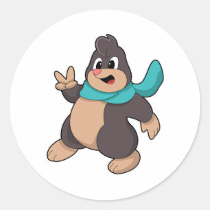 Sticker Rond Mole avec Écharpe