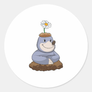 Sticker Rond Mole avec Fleur marguerite