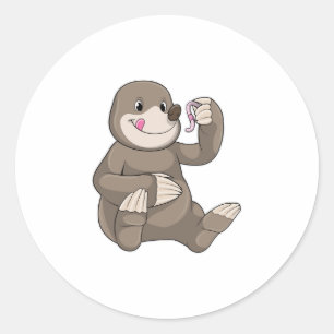 Sticker Rond Mole avec ver de terre
