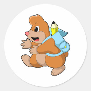 Sticker Rond Mole comme étudiant avec sac à dos