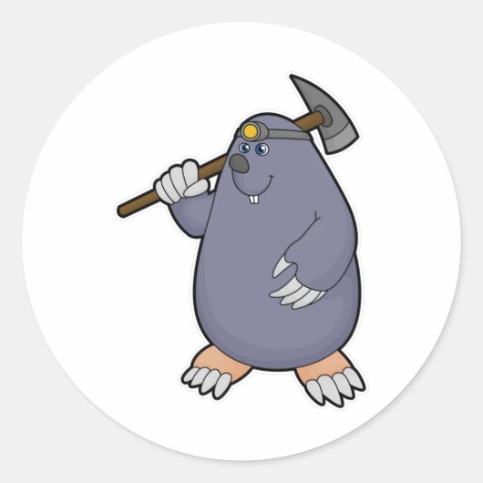 Sticker Rond Mole comme fermier avec Pickaxe & Spotlight (Devant)