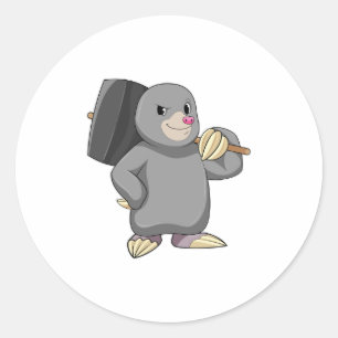 Sticker Rond Mole en Handyman avec Hammer