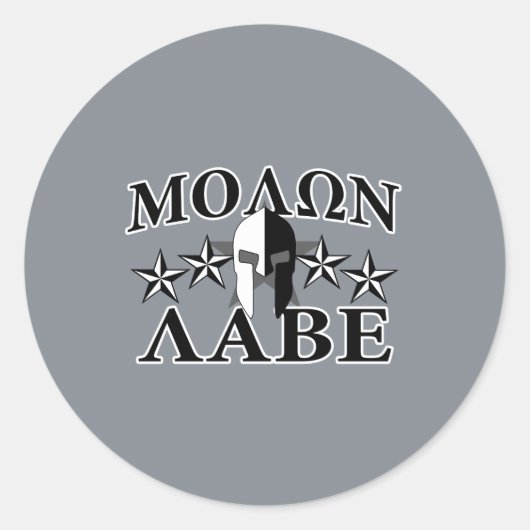 Sticker Rond Molon Labe Casque guerrier spartiate 5 étoiles B&W (Devant)