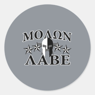 Sticker Rond Molon Labe Casque guerrier spartiate 5 étoiles B&W