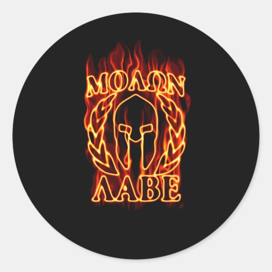 Sticker Rond Molon Labe Laurels guerrier spartiate en feu (Devant)