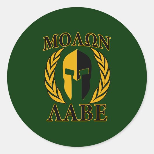 Sticker Rond Molon Labe Laurels spartiates sur Forest Green (Devant)