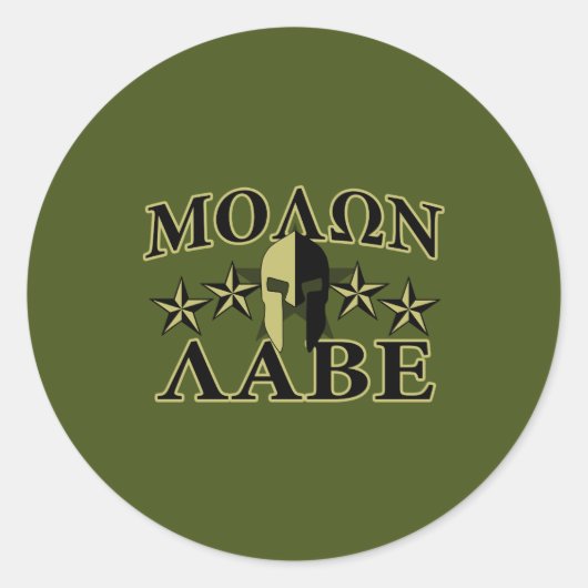 Sticker Rond Molon Labe Spartan 5 étoiles Olive Green (Devant)