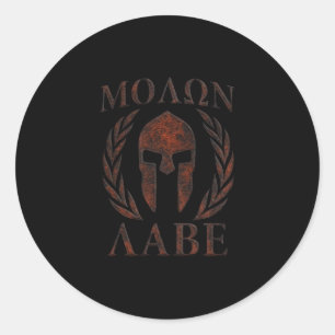 Sticker Rond Molon Labe Spartan Warrior Mask Laurels Fer