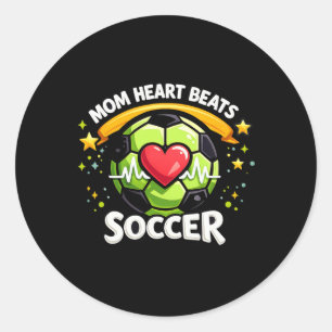 Sticker Rond Mom Heart Beats Soccer 