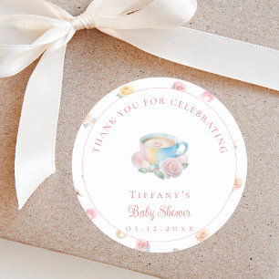 Sticker Rond Moment du thé Élégante fête de thé florale Baby Sh
