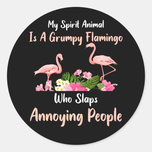 Sticker Rond Mon Animal D'Esprit Est Un Flamant rose Grincheux (Devant)