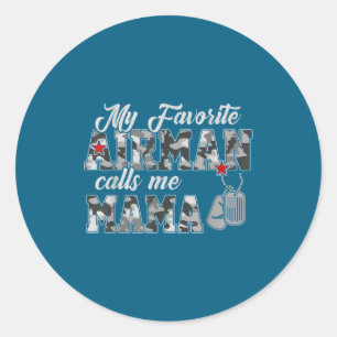Sticker Rond Mon aviateur préféré m'appelle mama camo drapeau u