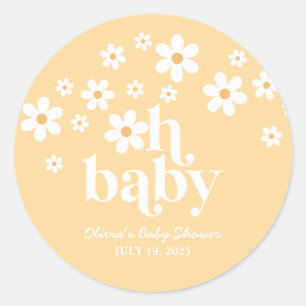 Sticker Rond Mon bébé ! boho Daisy baby shower jaune