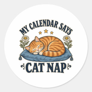 Sticker Rond Mon calendrier dit que le chat roux dort