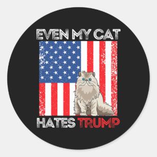 Sticker Rond Mon chat déteste Trump contre Trump American Flag
