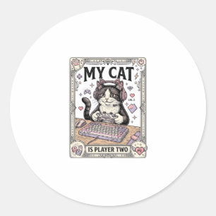 Sticker Rond Mon chat est joueur deux Chat Gamer Tech Vintage V