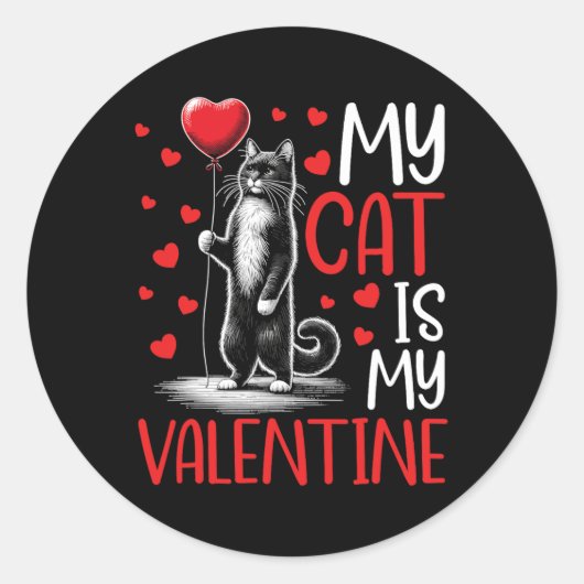 Sticker Rond Mon chat est mon Valentin Saint-Valentin Propriéta (Devant)