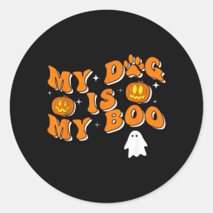 Sticker Rond Mon chien est mon Boo Groovy Ghost Dog Halloween D