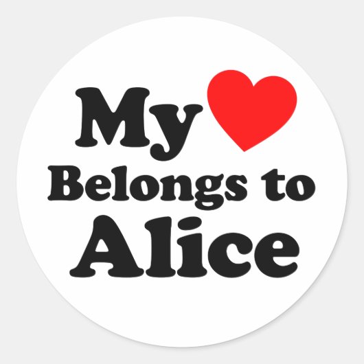 Sticker Rond Mon coeur appartient à Alice (Devant)