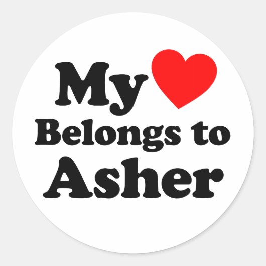 Sticker Rond Mon coeur appartient à Asher (Devant)