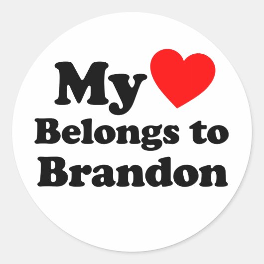 Sticker Rond Mon coeur appartient à Brandon (Devant)