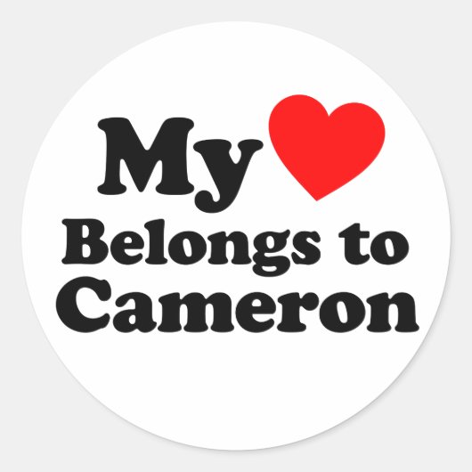 Sticker Rond Mon coeur appartient à Cameron (Devant)