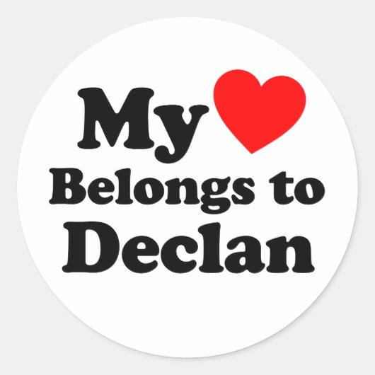 Sticker Rond Mon coeur appartient à Declan (Devant)