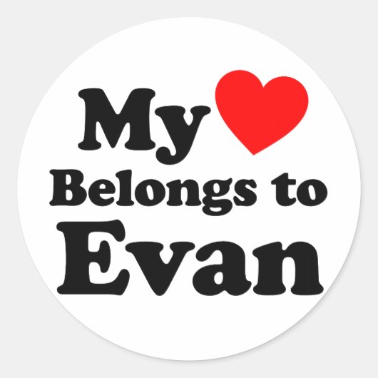 Sticker Rond Mon coeur appartient à Evan (Devant)