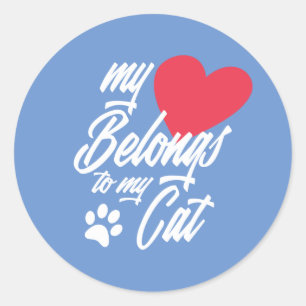 Sticker Rond Mon coeur appartient à mon chat Valentine   Sticke