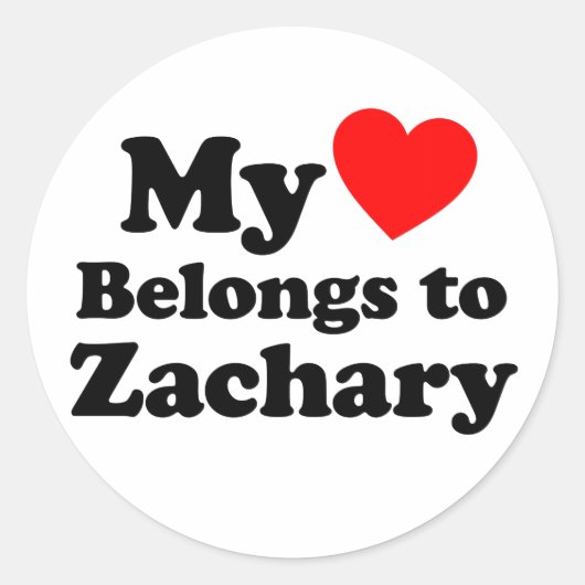 Sticker Rond Mon coeur appartient à Zachary (Devant)