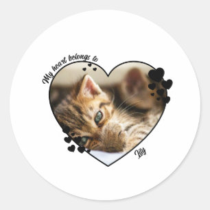 Sticker Rond Mon cœur appartient au T-Shirt chat personnalisé