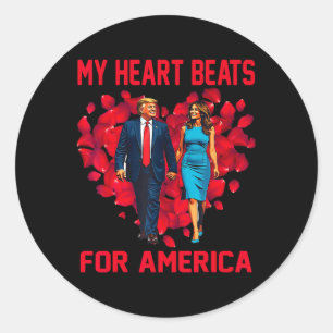 Sticker Rond Mon cœur bat pour l'Amérique Trump Saint-Valentin