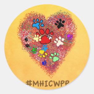 Sticker Rond Mon coeur est couvert d'empreintes de pattes