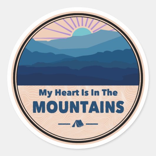 Sticker Rond Mon coeur est dans les montagnes (Devant)
