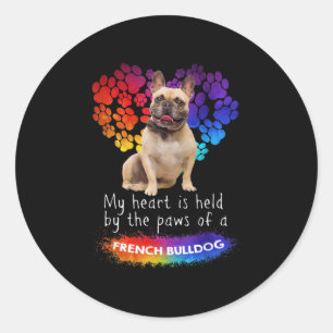 Sticker Rond Mon Coeur Est Tenu Par Les Poches D'Un Bulldog Fra