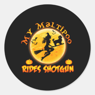 Sticker Rond Mon costume de Maltipoo Funny Halloween pour chien
