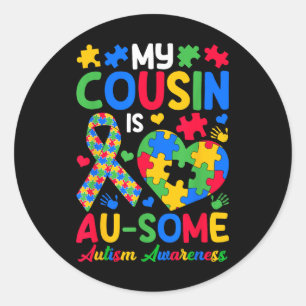 Sticker Rond Mon Cousin Est Au-some Sensibilisation sur l'autis