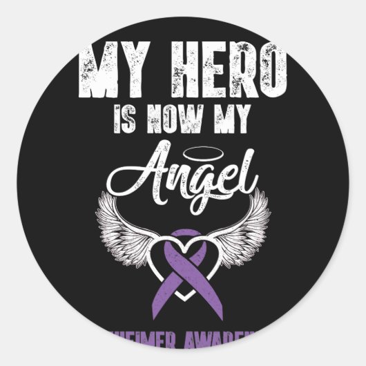 Sticker Rond Mon Héros est maintenant mon Ange Alzheimer Sensib (Devant)