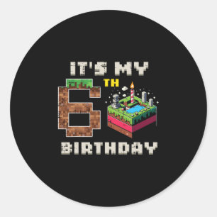 Sticker Rond Mon jeu pixelisé d'anniversaire 6 ans 6 Gâteau Vid