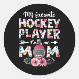Sticker Rond Mon Joueur De Hockey Favori M'Appelle Maman Hockey
