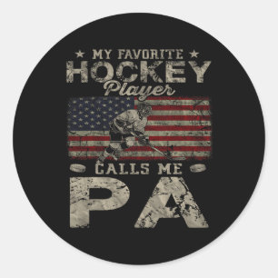 Sticker Rond Mon joueur de hockey préféré m'appelle Pa pour la