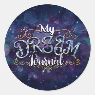 Sticker Rond Mon Journal de Rêves Cœurs Violets Indigo & Étoile