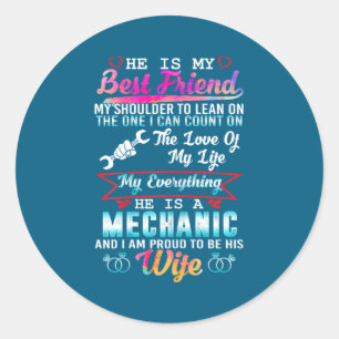 Sticker Rond Mon mari mécanicien je suis fière d'être sa femme