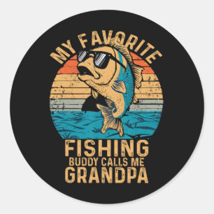 Sticker Rond Mon meilleur compagnon de pêche m'appelle Papy Drô