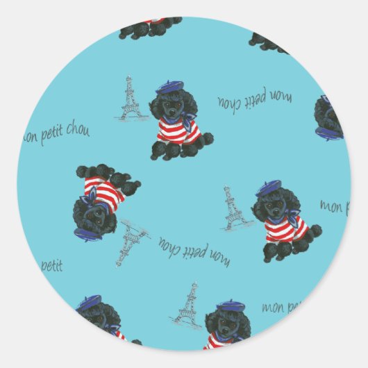 Sticker Rond Mon Petit Chou Chou Noir Poodé Chiot (Devant)